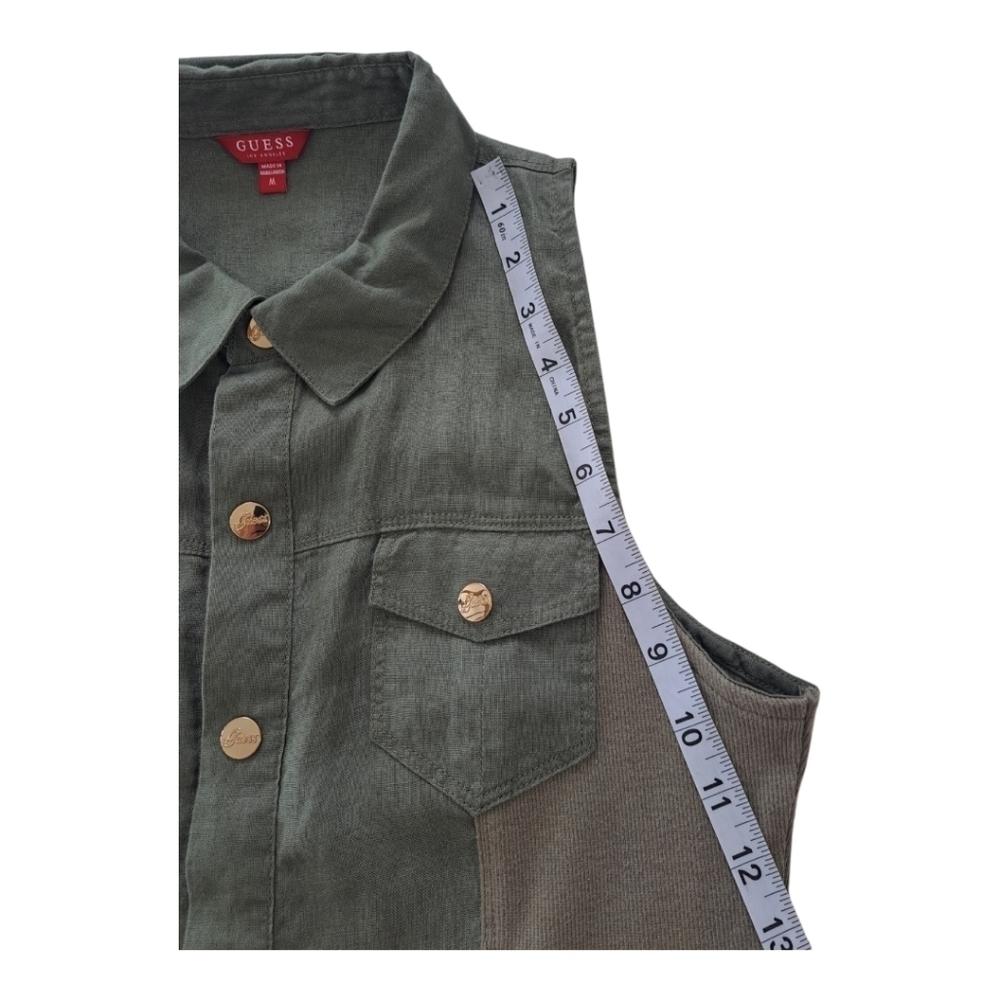 GUESS linen khaki sleeveless mini dress snap closure tunic - Picture 11 of 13